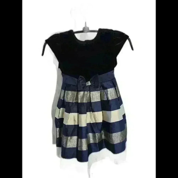 Jona Michelle Navy Striped Dress with Velvet Top 4T - Picture 1 of 6